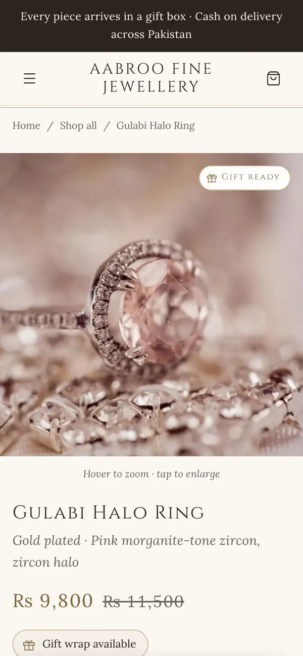 A product page on a phone